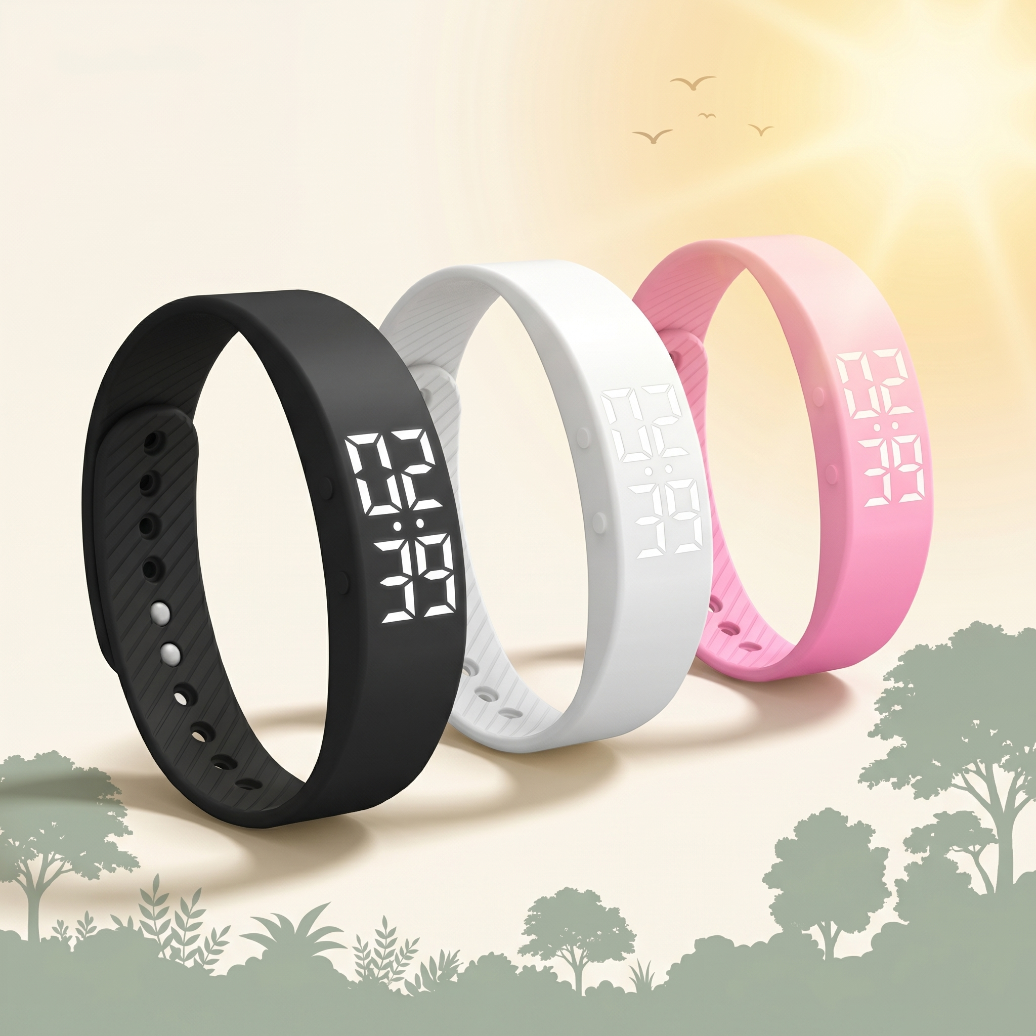 Wakelle silent vibration alarm bracelet - black, white and pink