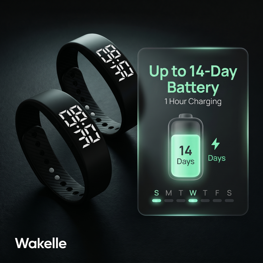 Wakelle up to 14-day battery, 1 hour charging
